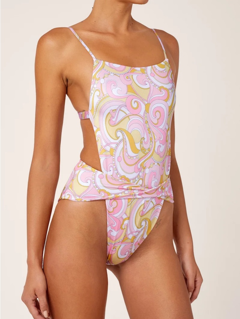 Cin Cin Pink & Gold “Gaze” Backless One-Piece Swimsuit Size S